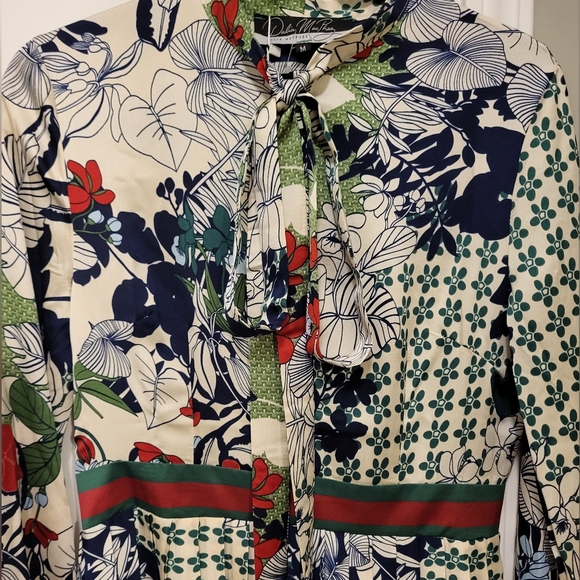 Dalia Macphee Tie Neck Printed Midi Dress Size Medium - Picture 6 of 16